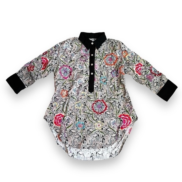 PONG Poco Ltd Popover Blouse Black Paisley Floral Embroidery Boho Size XS - Picture 2 of 11